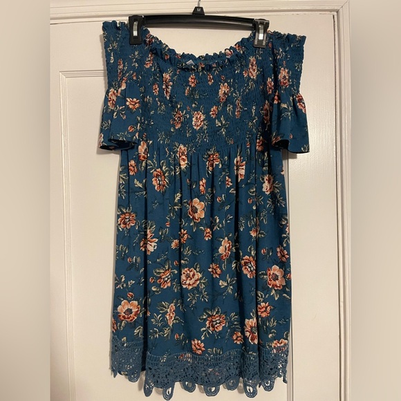 Xhilaration Dresses & Skirts - Xhilaration Teal Floral Dress Size XL
